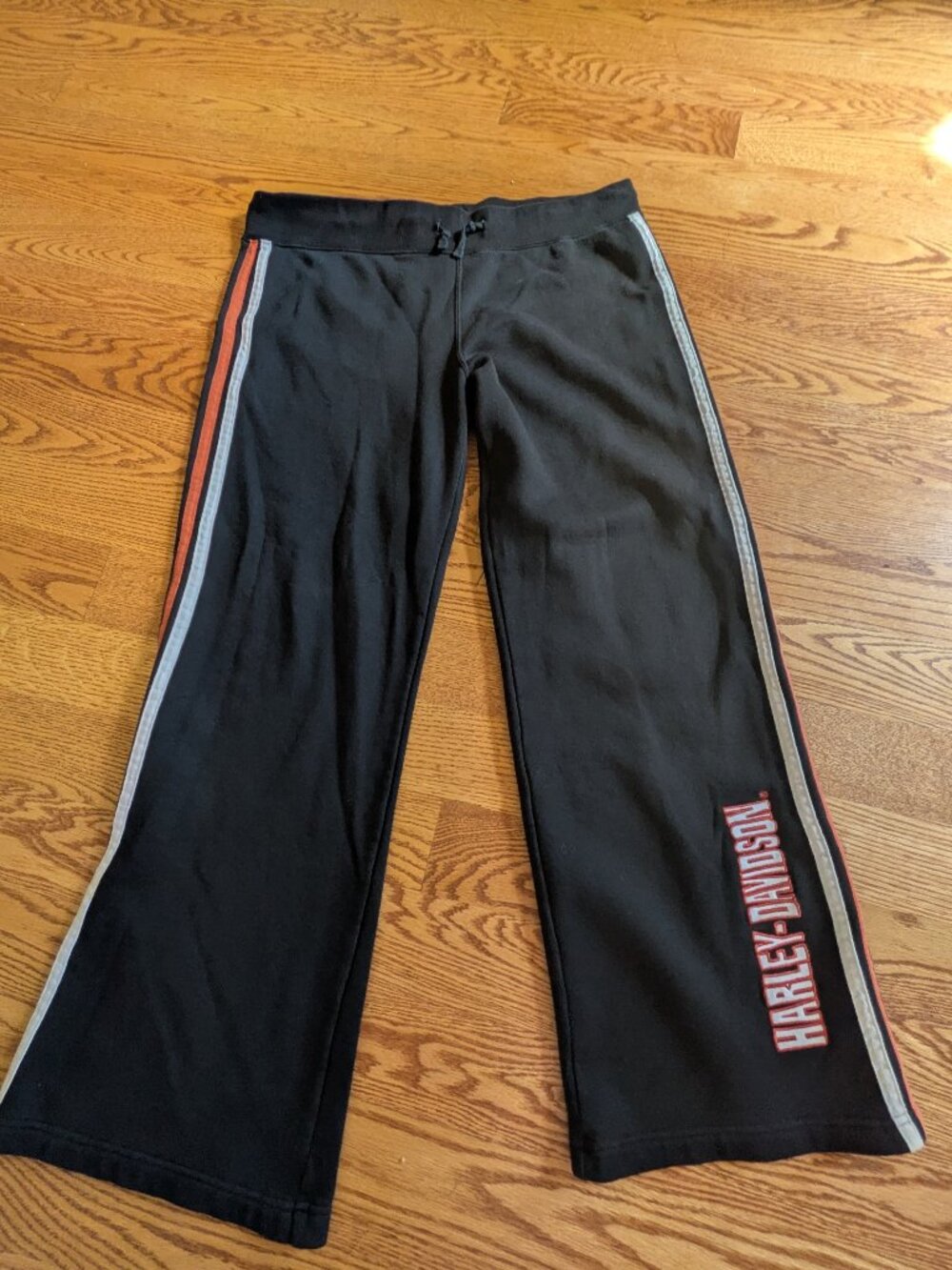 harley Davidson woman wide leg sweat pants embroidered stripes size large #741